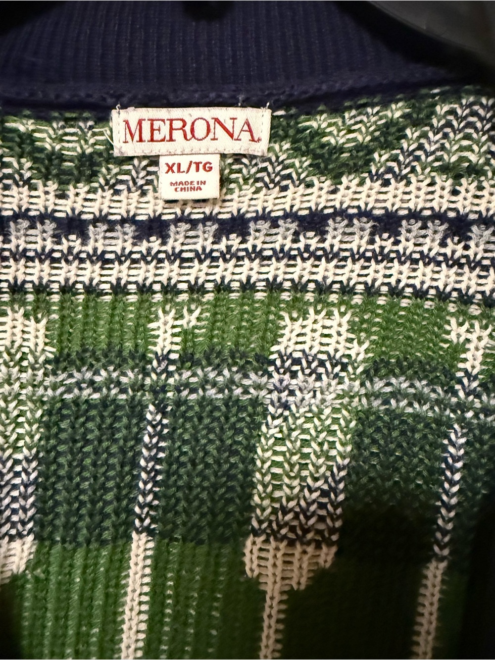 Merona Navy & Green Nautical Shawl Collar Men’s Cardigan Sweater XL Campcore - Picture 6 of 9